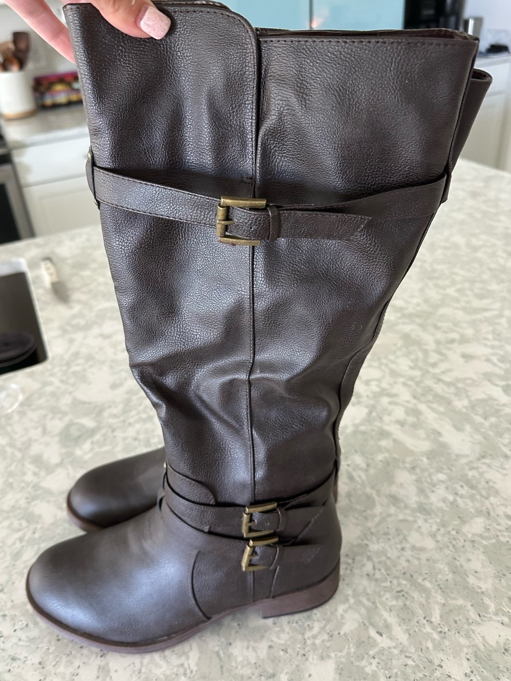 Journee Collection Tru Comfort Foam Tall Brown Riding Boots with Buckle Accents - Picture 1 of 6